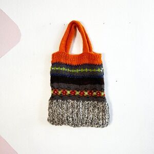 Vintage Free People Knit Mini Bag Boho 100% Wool Bohemian